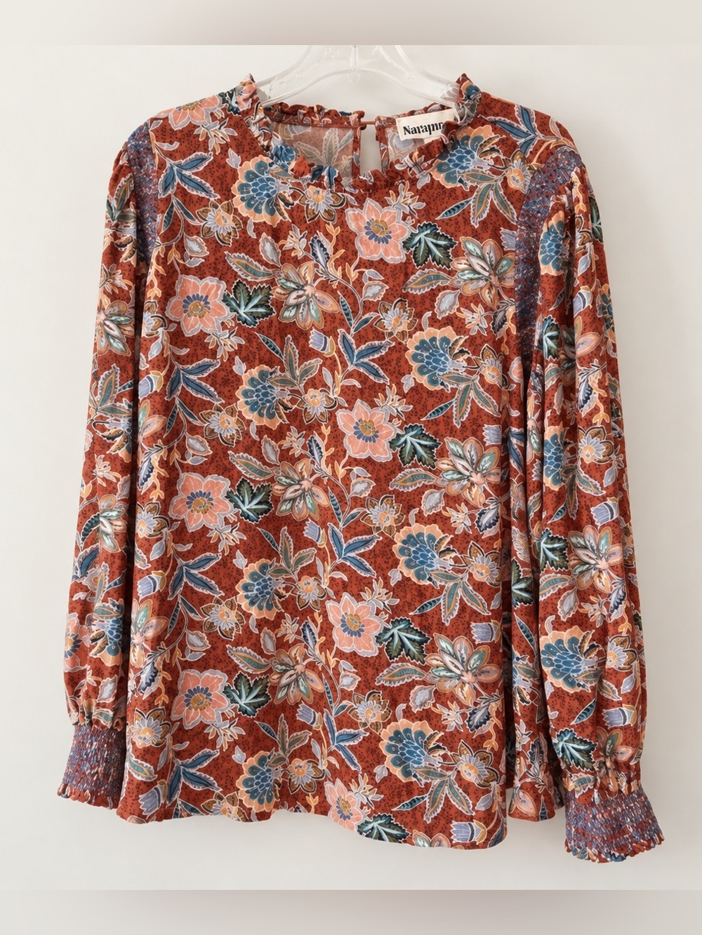 Savanna Jane Burgundy Rust Long Sleeve Smocked Sleeve Top Boho EUC 2X #1166